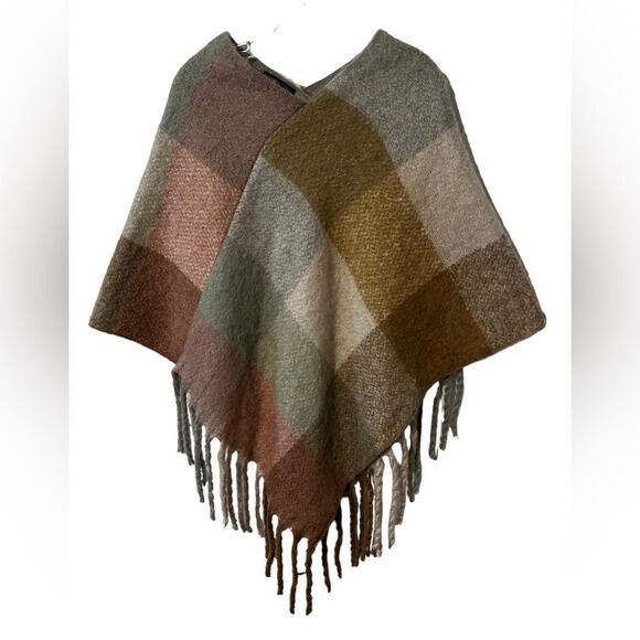 Buffalo Plaid Poncho Muted Pastels - Picture 1 of 5
